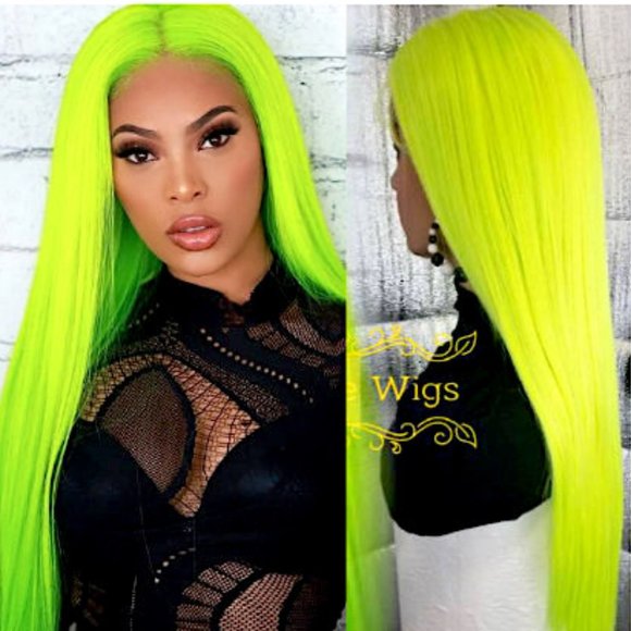 COPY - Celebrity human hair Lace front Neon green wig